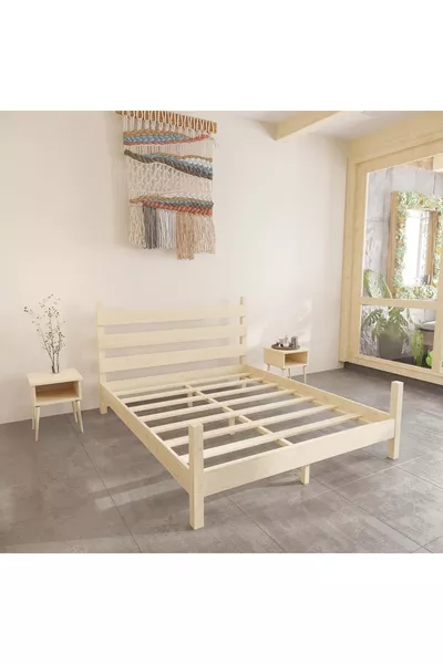 Natura Model Natürliches Kiefernholz-Bettgestell und Zwei Nachttisch-Set