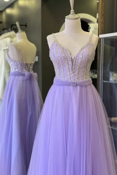 Сиреневые кружева и пояс с деталями на бретелях Вечерние платья и вечерние платья