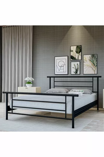 Gm  Zambak Çift Kişilik Metal Karyola Siyah 