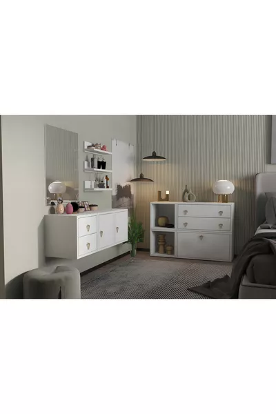 Модулен спален комплект с гардеробна, бял