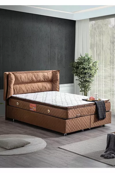 Barselona Ikili Set, Çift Kişilik Baza Başlık Seti - Kahve