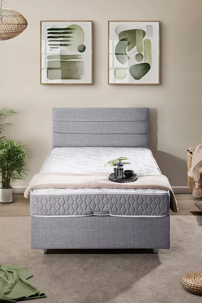 Sofia Tek Kişilik Baza Başlık Comfort Yatak Seti Açık Gri