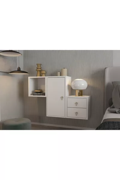 Modüler Duvar Tipi Yatak Odası Takımı kapaklı çekmeceli dolap raf seti 