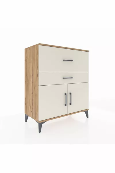 خزانة هايبرون بروفيل بمقصورة واحدة ودرجين وغطائين من خشب الصنوبر والرخام