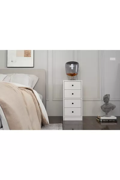 كومودين أبيض بأربع أدراج بدون شرائح