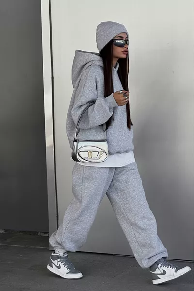 Plus Size Comfortable Double Pocket Sweatpants Loose Black Gray
