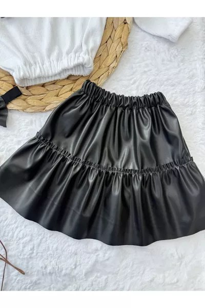 طقم للبنات الأطفال والرضع، تنورة جلدية مع بادي وفوط رأس