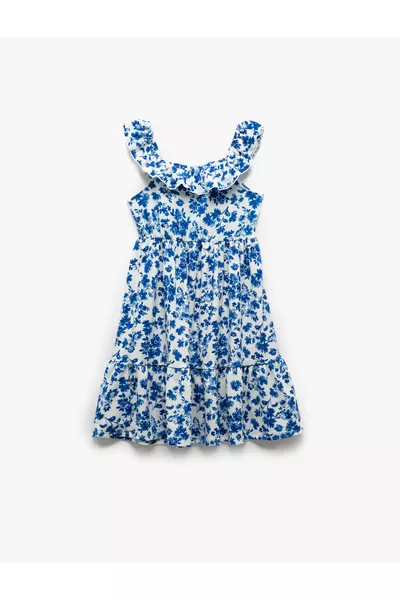 Платье с цветочным принтом без рукавов с низкими плечами и оборками