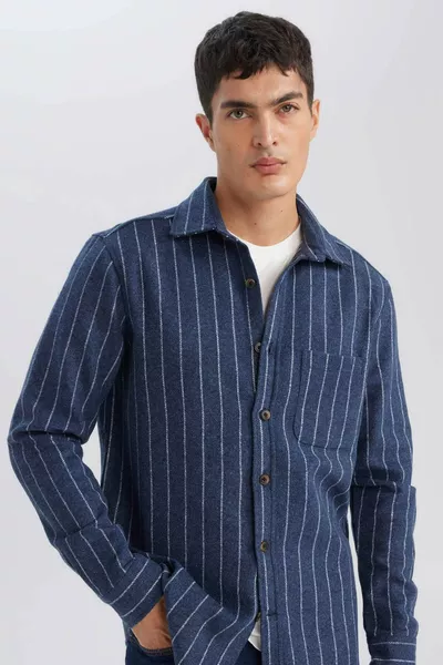 Regular Fit Polo Yaka Çizgili Oduncu Uzun Kollu Gömlek AU