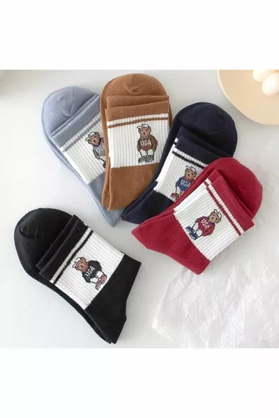 Set di 5 calzini da tennis colorati con motivo Teddy Bear