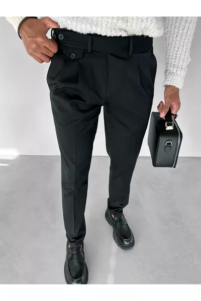 Pantalon en tissu plissé pour homme, noir