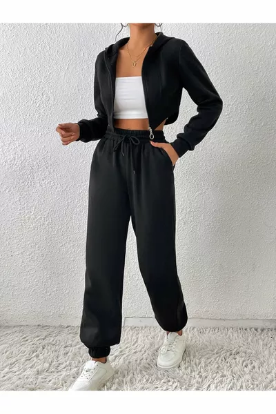 Jogger noir taille haute doublé polaire