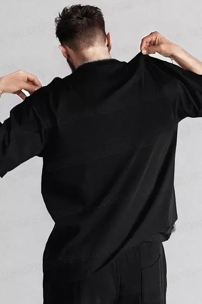 الرجال الحياة الحرة الأسود طاقم الرقبة كبيرة الحجم Shaas تي شيرت