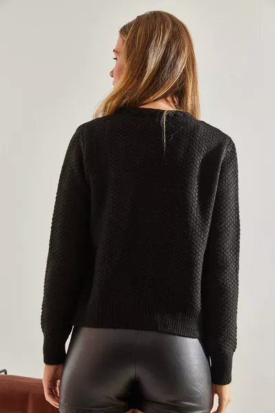 Kadın Saç Örgülü Düğmeli Triko Hırka