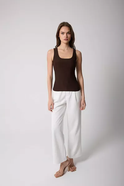 Top Donna Atletico in Cotone Elasticizzato Slim Fit con Spalline Spesse - 