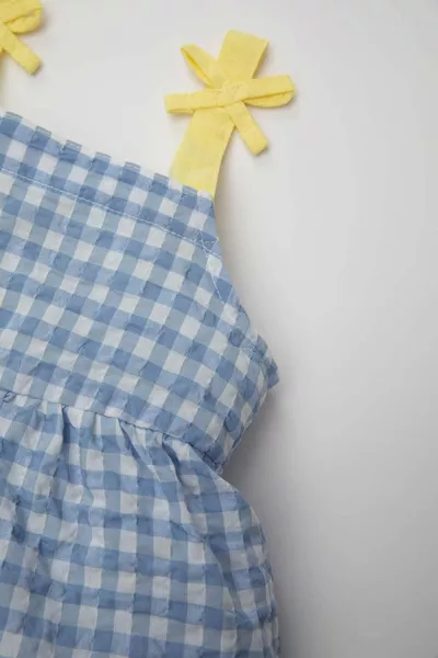 فستان بنات صغير بدون أكمام بنقشة مربعات كرينكل SM