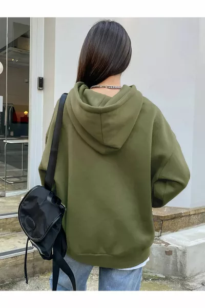 Women's Green Better Printed Oversize Hooded Sweatshirt