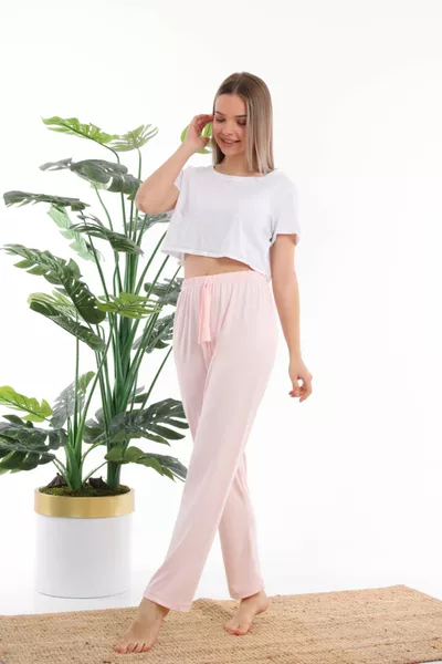 Женские розовые однотонные термальные пижамные штаны