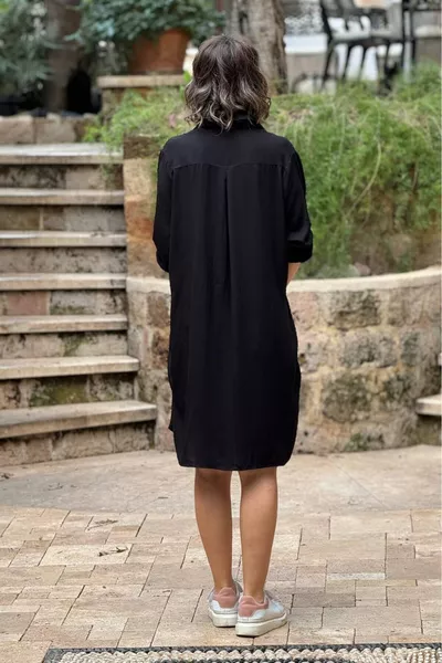 Черное платье-рубашка миди из % хлопка