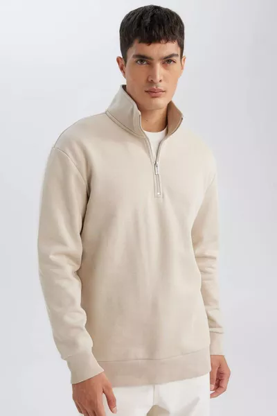 3 нишково памучно чадорално с полар отвътре Comfort Regular Fit удобна кройка с изправена яка и цип дебела суитшърт