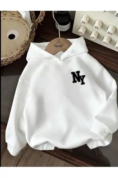 قميص بغطاء رأس للأطفال/بنات وأولاد بلون أبيض مطبوع (منتج جديد)