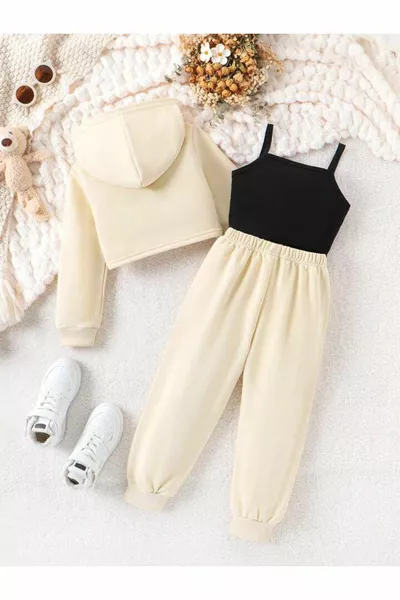 Kids Beige Los Angeles Printed Sweatshirt and Jogger Set