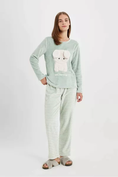 Dames Fall In Love bedrukte lange mouwen gestreept Welsoft pluche pyjama set au