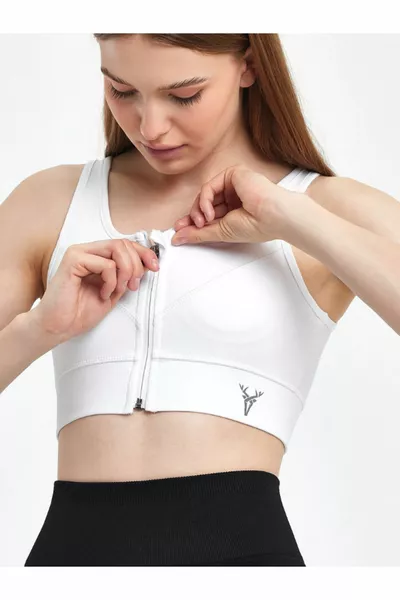 Damen Bustier mit Reißverschlussdetail / Sport-Bustier in Weiß