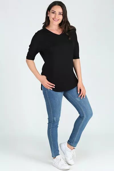Plus Size Side Slit Half Sleeve Blouse