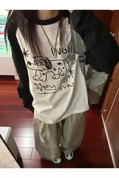 T-shirt bianca a maniche lunghe Wow Dog Reglan