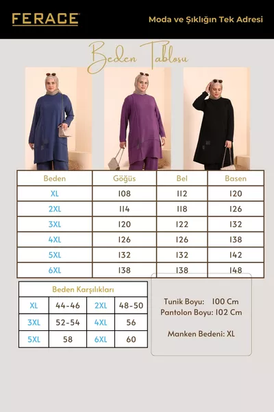 طقم حجابي نسائي مقاس كبير طقم مكون من قطعتين باللون الأزرق الداكن