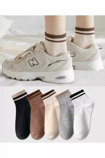 Chaussettes courtes à manchette avec cercles multicolores unisexes, lot de 5 paires