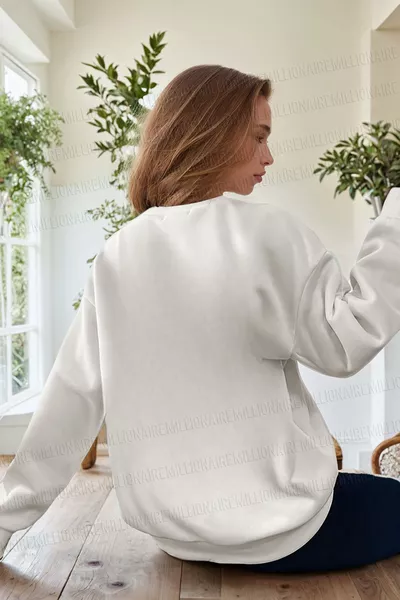 Sweat-shirt oversize en polaire pour femme, couleur ivoire cassé, imprimé City Of Angels, col rond, coupe ample et décontractée