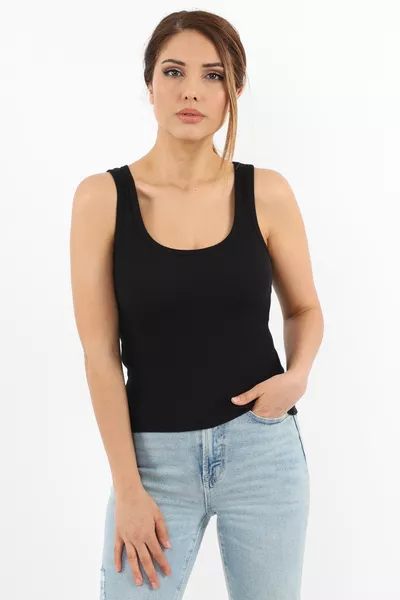 قميص داخلي نسائي من القطن بملمس فاخر أسود أساسي