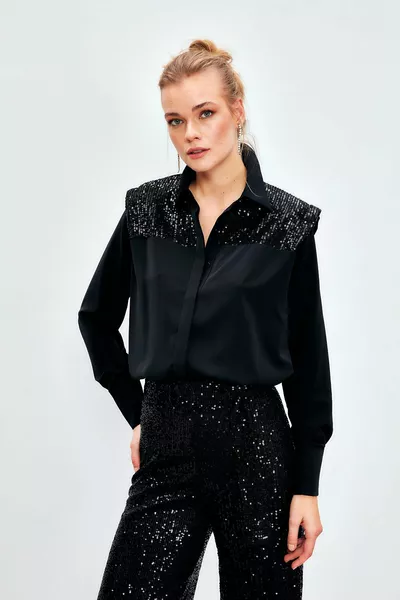 Vatkalı Salaş Gömlek - SİYAH