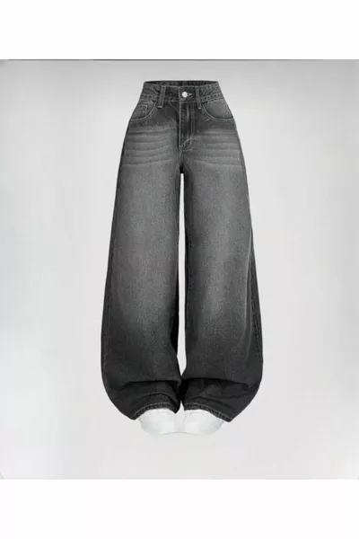 Smoked Wash Wide-Leg Baggy Jeans Retro