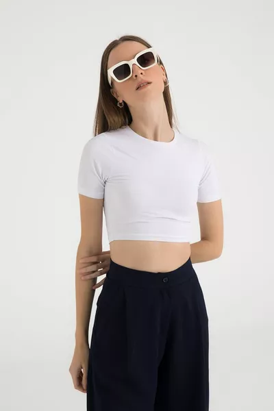 Soft Touch Кроп-топ с коротким рукавом и круглым вырезом, белый