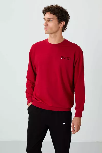 Rood - Zwart Casual O-hals Elastische Enkel Boord Katoenen Heren Oversized Trainingspak - 
