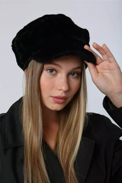 Black Thick Pile Winter Hat Warm Fluffy Fur Textured Accessory 