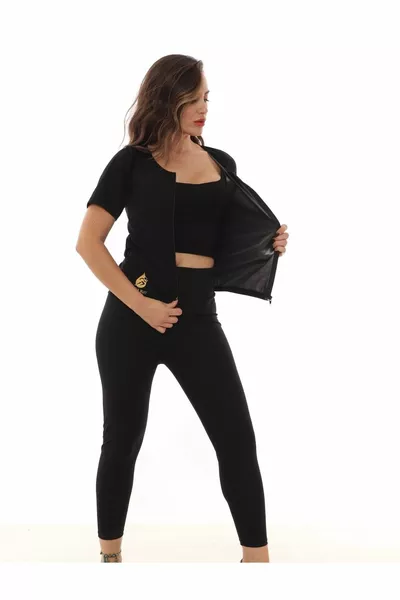 Tuta da sauna: originale termico dimagrante grasso vita pancia anca che scioglie sudore leggings cerniera set