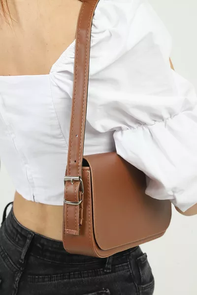 كيس باغيت من الجلد الصناعي مع غطاء أسمر L:  W:  W: 5 سم