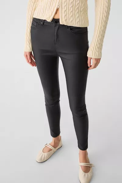 Waxed Look Pantaloni A Vita Alta