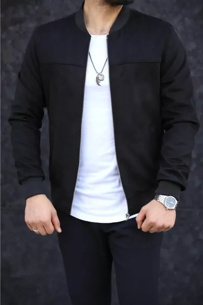 Veste universitaire en daim noir pour homme