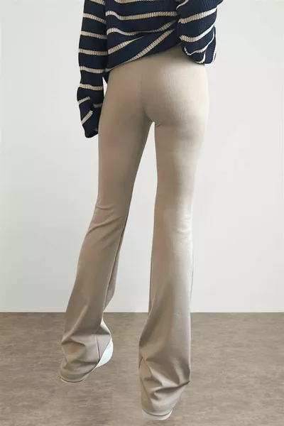 Женские бежевые испанские леггинсы с высокой талией 