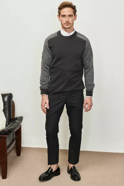 Maglione da uomo antracite Standard Fit Taglio normale a metà maglia jacquard