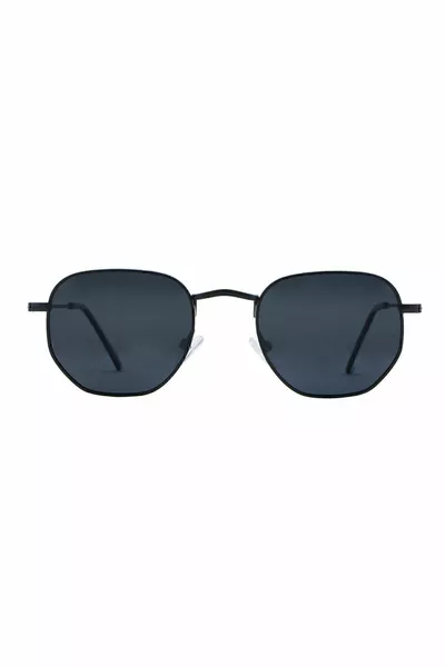Hexagonal Black Polarized Metal Sunglasses