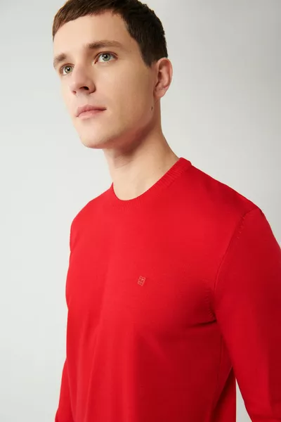 Rood gebreide trui voor heren Ronde hals zonder veren Regular fit 