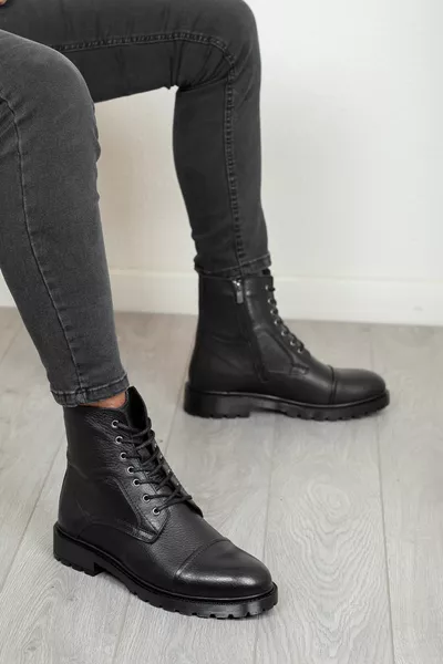  Stivali da uomo invernali a prova di freddo in vera pelle con suola in gomma