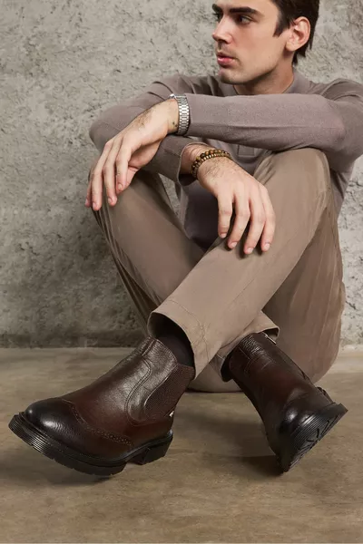 , Men's Genuine Leather Boots   Coffee