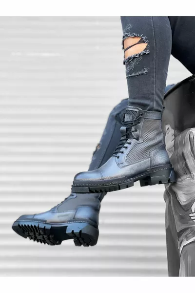  Bottes postales pour hommes en cuir véritable gris à l’intérieur et à l’extérieur
